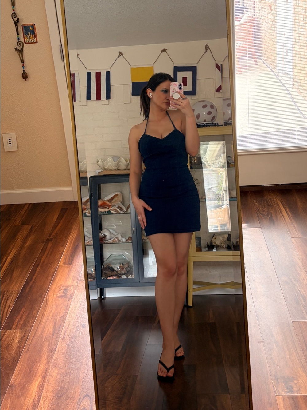 Vintage Navy Blue Halter Mini Dress
